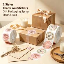 500pcs/Roll Rose Gold Foil Stamped Thank You Stickers, Round Self-Adhesive Gift Seal Stickers, Label Stickers, For Envelope Packaging, Birthday Party, Handmade Crafts, Small Business Product Packaging, Gift Box Stickers - Diverse - View 1