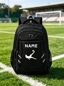 1pc Back To School Personalized Customized Large Capacity Backpack, Casual Minimalist Football Hook Silhouette Print, Zipper Closure Nylon Material, Adjustable Shoulder Straps, Hand-Carry, Suitable For Football Class, School, Commute, Shopping, Daily Outings. Birthday Gift. - Multicolor - View 8