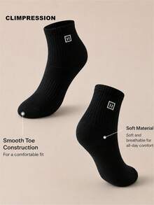 CLIMPRESSION 1/10/20/30/40 Pairs Cotton Half Crew Socks With Letter M Printing Solid Black Mid Calf Casual Socks Daily Wear - Black - View 5