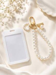 1 Macaron ABS Solid Color Push-Pull Card Holder With Pearl Chain And Pearl Shell Pendant. Student Wristband Card Holder, Student Wristband Women's Card Holder, ID Bus Protective Cover, Student Campus Card Protective Cover - A - View 14