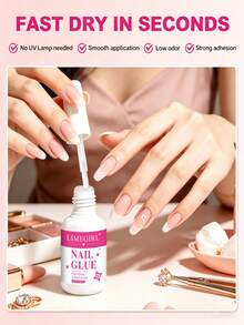 LIMEGIRL 15ML Quick Dry Nail Glue, No UV-LED Lamp Required, Strong Adhesion, Suitable For Nail Tips, Acrylic Nails, Nail Extensions And Rhinestones, DIY Nail Art Supplies - NAIL GLUE - View 5