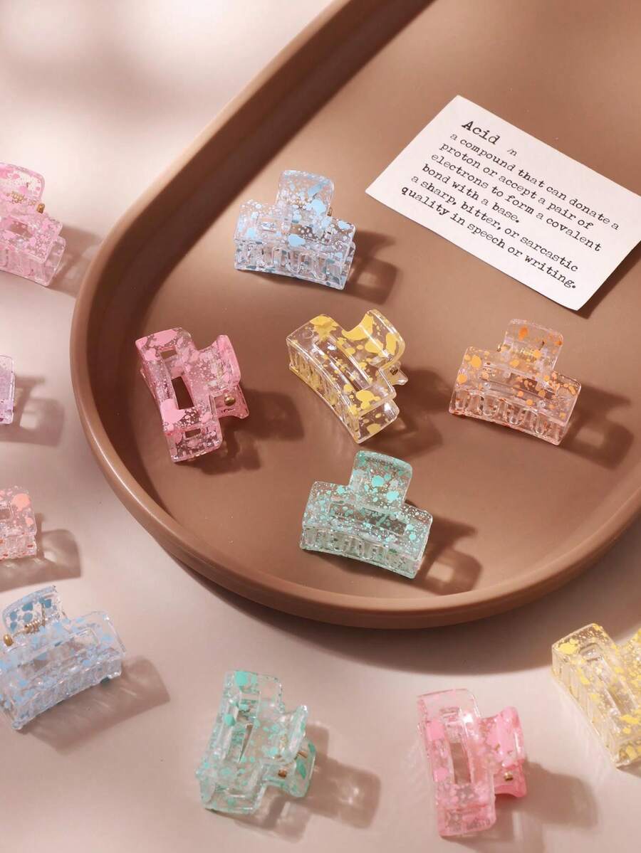 10/30/50pcs Transparent Colorful Dot Square Women's Fresh Colorful Dot Transparent Small Hair Claw Side Bangs Broken Hair Refreshing Hair Claw (Random Color) - Multicolor - View 1