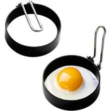 Housewares Pack Of 1Non-Stick Egg Rings | Stainless Steel Fried Egg Rings For Frying | Metal Circle Egg Rings For Perfect Eggs | Crumpet Rings With Folding Handle - Black - View 11