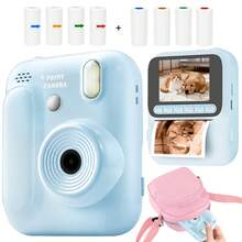 Cámara digital de impresión instantánea para niños 1080P HD Grabación de video Fácil de usar Amigable para niños Zoom digital 8x Cámara educativa ideal Juguete para niños y niñas 3+ Navidad Acción de Gracias Cumpleaños Celebración de vacaciones Regalo perfecto - Azul - Ver 16