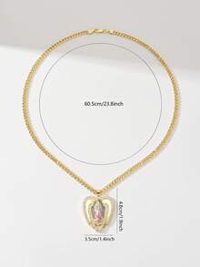 1PC Women's Pendant, 14K Gold Plated Copper Material Inlaid With Zirconia, Double Layer Heart Wing Pink Cloak Virgin Mary Pendant Design Paired With Cuban Chain, Suitable For Daily Commute, Dating, Church Worship, Birthday, Valentine's Day, Christmas, Easter, New Year Gift, Women's Heart Religious Accessory - Yellow Gold - View 12