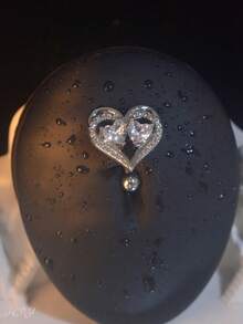1Pc Sweet Style Stainless Steel Hollow Double‑Heart Paved Zirconia Dangle Belly Ring Belly Button Piercing Jewelry For Women Daily Wear Party Beach - Multicolor - View 9