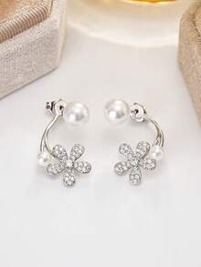 1 Pair Elegant Cubic Zirconia Earrings For Women, Wedding Engagement Party Jewelry, Valentine's Day Gift - Silver - View 3