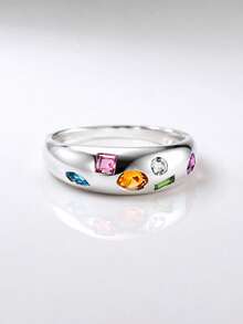 925 Sterling Silver Plated 18K Gold Unique Luxury Vintage Coin Style Colorful Zirconia Ring For Women - Colored  Ring - View 3
