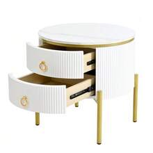 Side Table, Coffee Table With Drawers, Special Surface, Marble Look, Gold Legs And Handles, Adjustable - 白色 - 查看 7