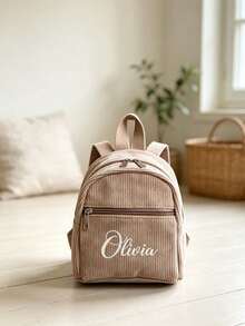 Personalized Mini Corduroy Backpack, Customized Name Embroidered Backpack, Retro Patterns Back To School Gift - Multicolor - View 7