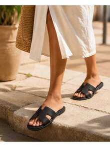 GETAC Sandalia Chancla Mujer Suela Plana Punta Abierta Casuales Liso Vintage Elegante Vacación Playa Básico Casual EVA Abertura SANDALIA MUJER Playa Boda Fiesta Casa calor verano boda playa - Negro - Ver 8