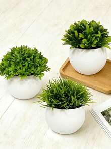 3pcs/Set Artificial Potted Plants, Artificial Greenery Potted Plants, Artificial Mini Flower Pots, Artificial Lawn Potted Plants, Home Decor Accessories, Decorative Items, Small Artificial Plants, Home Decor, Wedding Decoration Artificial Flowers, Artificial Flowers - Multicolor - View 5