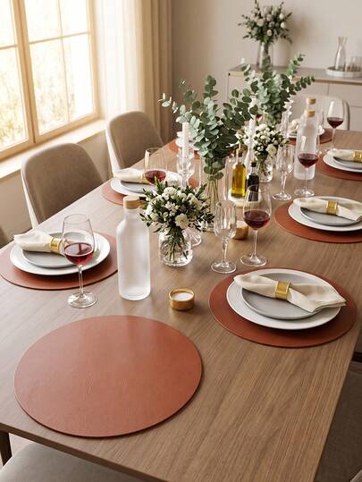 1/2/3pcs Gray PU Leather Reversible Placemats, Double-Sided Textured Coasters, Washable, Easy To Clean, Wipe Clean, Non-Slip, Heat Resistant, Suitable For Room Decor, Dining Table Decor, Home Decor, Party Decor, Ideal For Holidays, Parties, Gatherings, Birthdays, Weddings, Gifts, Dinners, Outdoor, Picnics