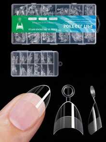 120 pièces/boîte XS Amande Demi-couverture Faux ongles Semi-mat Astuces d'extension de faux ongles Amande super courte Astuces d'ongles en gel souple pour petits lits d'ongles - Transparent - Voir 1