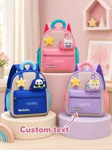 Customizable Name Personalized Schoolbag 1pc Cartoon Star Animal Pattern Cute Fashionable Backpack Removable Coin Purse Large Capacity Lightweight - Multicolor - View 3