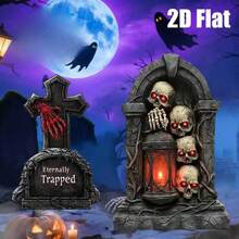 Décoration extérieure de tombe en acrylique plat 2D pour Halloween, panneau de tombe de cimetière d'Halloween avec piquet en plastique, décoration de pelouse d'Halloween, décoration de cimetière d'Halloween, décoration extérieure de jardin - A - Voir 2