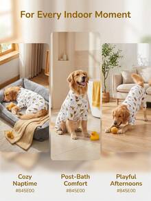 1PC Dog Shedding Hair Control Pajamas - Warm High Stretch Full Coverage Pet Rompers, Anti Licking & Bug Protective Jumpsuit For Small Medium Large Dogs, All Over Printing Dog Clothes - Cute Cartoon Dinosaur Jigsaw Puzzle Pattern - Multicolor - View 3