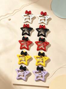 10pcs Five-Star Mini Bow Mixed Color BB Clips, Colorful Mini BB Clips Suitable For Kids Daily Wear, Back To School Season Gifts, Holiday Party Hair Accessories - Multicolor - View 3