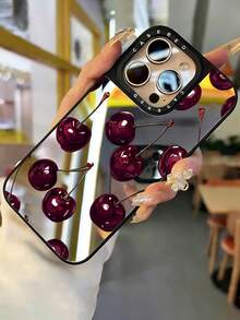 1件裝鏡面手機殼 酒紅櫻桃圖案 全包覆 TPU 防震手機殼 相容 Apple 18 17 16 15 14 13 12 11 Pro Max - 彩色 - 查看 3