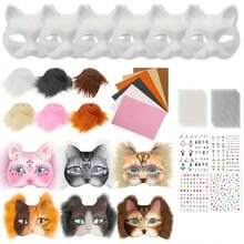 DIY Cat Face Mask Making Kit, Includes Felt, Handmade Style Animal Design Colorful Dress-Up Mask Set, Suitable For Halloween Costumes, Carnival Parties, Role Play And Holidays (DIY Handmade Kit, Halloween Costume Accessories) - A - View 2