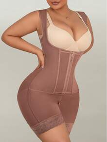 High-Waist Plus Size Shaping Romper Shorts With Waist Cinching, Tummy Control, And Butt Lifting - Brown - View 7