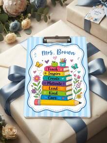 1pc Custom Teacher Name Striped Clipboard, Personalized Rainbow Stack Book Inspire Quote Writing Clip Board,Teacher Appreciation Gift,Back To School,Office Desk Decor,Teacher Gift,Teacher Planning Board - Multicolor - View 6