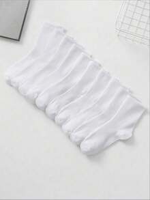 1/3/5/10/15/20 Pairs Of Black And White Solid-Color Women's Mid-Calf Socks, Unisex, For The Back-To-School Season, As A Gift For A Friend - White - View 1