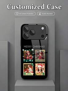 1pc Customized Phone Case With Photo, DIY 4-Piece Christmas Fashion Family/Couple/Pet Creative Phone Case, Compatible With Samsung S24 Ultra/S25 Ultra/S16 Plus & Apple Duo/18 Pro Max/17 Pro Max/16 Pro/15/14 Plus/13 Pro/12 Pro Max/11/Xs Max/8/7/6 Plus Phone Accessories, Personalized Gift, Best Gift For Boyfriend/Girlfriend - Black - View 3