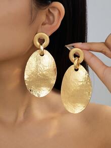 1 Pair Bohemian Style Metal Texture Three-Section Teardrop Earrings, Vintage Metal Texture Long Earrings, Fashionable Unique Jewelry For Women, Suitable For Party And Daily Wear <Hollow Craftsmanship In The Middle Of Earrings, Avoid Strong Pulling And Squeezing During Daily Wear And Storage> - Yellow Gold - View 5