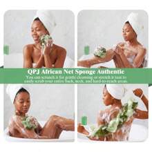 African Net Sponge Authentic 2-In-1 Shower Loofah Exfoliating Bath Sponge Body And Back Scrubber For Most Skin Types, Two-Color Four-Layer Weaving Stretchable Bath Accessories Spa Gift For Men And Women - Olive Green Light Green - View 6
