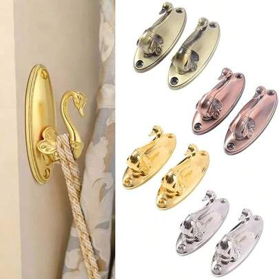 1 Pair Vintage Swan Shaped Curtain Tie Back Hooks, Metal Swan Shaped Vintage Style Wall Hooks, Curtain Hooks, Curtain Decorative Accessories, Traditional Design Easy To Install
