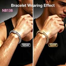 1pc Punk Style Stainless Steel Gold-Plated Silver Chain Necklace For Men, Suitable For Party, Holiday Gifts, And Stage Performance - NB1751 Necklace - View 11