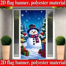2D Flat 1 Piece Of Christmas Snowman-Themed Banner Background. The Design Features Christmas Pine Trees, Decorative Gift Boxes And Snowflakes. It Is Made Of Polyester Material And Does Not Require Power Supply. - View 2