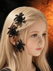 3pcs Sequin Spider Hair Clips, Daily & Holiday Wear, Halloween Horror Theme, Cosplay, Back To School, Fun & Quirky Hair Accessories For Girls - Multicolor - View 1