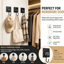 Removable No-Residue Adhesive Hooks Black Waterproof Bathroom Kitchen Hanging Hooks - A - View 7