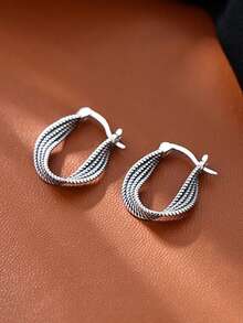 1 Pasang Anting-Anting Apathetic Twisted Personalized, Anting-Anting Stud Mewah Kelas Atas untuk Wanita, Desain Baru, Serbaguna untuk Bepergian dan Kencan - Perak - View 7