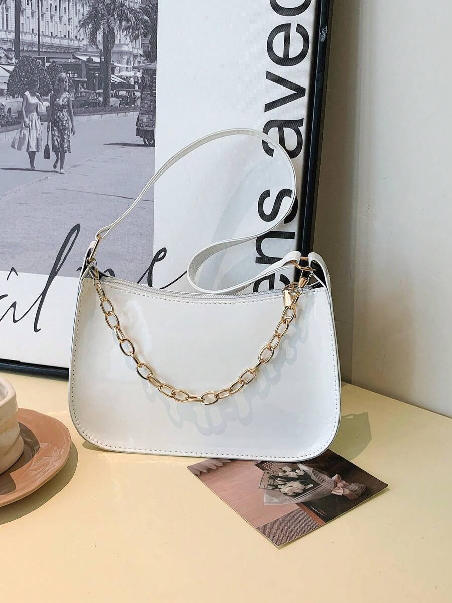 Bolso de hombro y axila con cadena y relieve de cocodrilo de moda - Blanco - Ver 1
