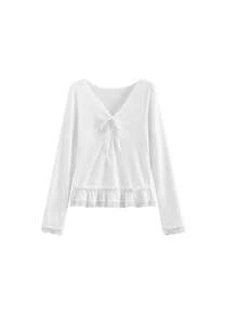 Korean Style Long Sleeve T-Shirt Women Slimming Lace Patchwork Inner Layer Base Layer Casual - White - View 2