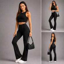 Calça Flare Feminina Cintura Alta Fitness Academia Yoga Tecido Grosso Zero Transparência - OFF WHITE - Visão 4