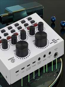 V8 Sound Card Mini Audio Interface Karaoke Recording Podcast Mixer Sound Card - Studio For Podcasting, Recording, Singing, Streaming And Gaming For PC Computer Phone Broadcasting Audio Interface Sound Card - White - View 4