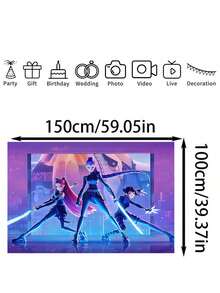 KPop Demon Hunters Rumi, Mira, Zoe Themed Party Background Fabric Is Suitable For Banners, Home Decor, Birthday Gifts, Props, Atmosphere Decoration, And Cute Gifts For Festivals And Parties - Multicolor - View 5