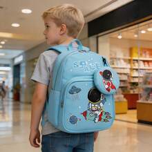A Cute Astronaut Backpack, Suitable For Boys And Girls In Primary And Middle School. Astronaut Pattern Design, Burden-Reducing And Spine-Protecting Backpack, Including Convenient Small Pockets, A Must-Have For Back To School Season - Multicolor - View 1