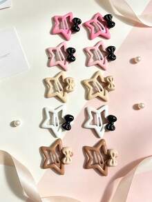 10pcs Five-Star Mini Bow Mixed Color BB Clips, Colorful Mini BB Clips Suitable For Kids Daily Wear, Back To School Season Gifts, Holiday Party Hair Accessories - Multicolor - View 6