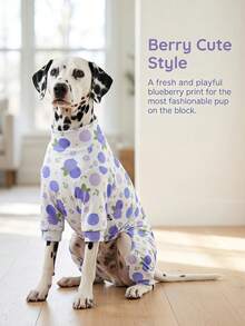 1PC Dog Shedding Hair Control Pajamas - Warm High Stretch Full Coverage Pet Rompers, Anti Licking & Bug Protective Jumpsuit For Small Medium Large Dogs, All Over Printing Dog Clothes - Cute Blueberry Pattern - Multicolor - View 6
