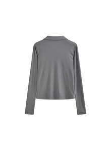 Korean Style Design Fitted Long Sleeve T-Shirt For Women, Inner Layer And Outer Wear Top, Base Layer Casual - Grey - View 6