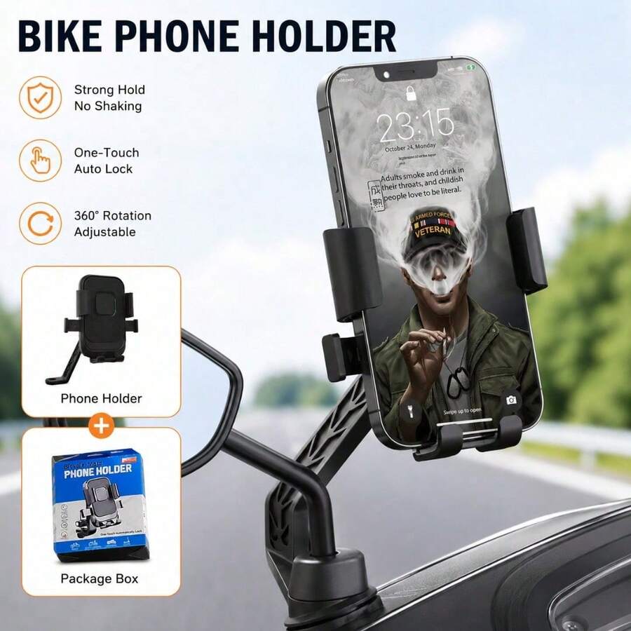 Dudukan Ponsel Anti Guncang dengan Pengunci 1 Detik, Dapat Diatur 360°, Pemasangan Cepat Tanpa Alat, Pelepasan 1 Detik, Tersedia Versi Stang & Spion, Cocok untuk Navigasi Sepeda Listrik/Motor/Sepeda/Skuter - MultiWarna - View 1