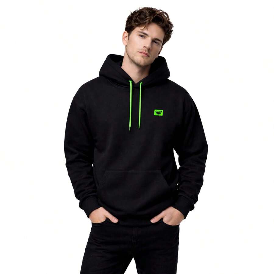 Men's Relaxed Fit Crab Print Hoodie Sweatshirt - Black and Green - View 1