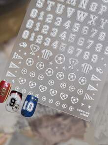 1pc 5D Minimal Soccer Number Nail Stickers Self-Adhesive Stickers DIY Nail Accessories Stickers Nail Decoration Stickers - 白色 - 查看 2