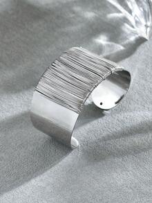 1pc Metal Minimalist Open Cuff Bracelet (Adjustable Size) - Silver-b1554 - View 4