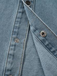 Jaket Denim Sobek Bergaya Distressed untuk Pria dengan Saku dan Kancing Jepret, Atasan Streetwear Kasual Serbaguna untuk Musim Semi dan Gugur - Light Wash - View 7